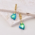 Golden heart-shaped earrings with gradient blue-green faceted crystals on stone - Earrings-Heart