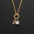 14K gold stainless steel necklace with letter U pendant and sparkling round zircon - Letter V