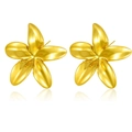 Elegant gold plumeria flower stud earrings in polished stainless steel for women - 3D Plumeria Flower