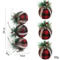 Three-piece set of burlap Christmas balls with red and black tartan pattern and pine cone accents - Style H / 3PCS Set