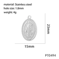 Detail of Saint Benedict stainless steel oval pendant with specific size and weight info - Silver PT0494 (St. Benedict)