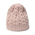 Pink chunky cable knit beanie with ribbed cuff and white flecked yarn details - M / Pink