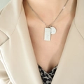 Silver-finish double pendant necklace with MIND text and embossed charm on fine chain - Steel Color (P876-35+5cm)