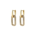 Elegant gold-tone oval earrings with sparkling cubic zirconia pavé on a white background - Gold