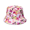 Vibrant bucket hat featuring bright pink and yellow abstract floral patterns on canvas - Abstract Colorful Floral Print (E)