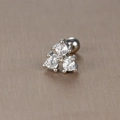 Three-stone cluster silver stud earring with cubic zirconia and a screw ball back - Triple Zirconia Cluster / Silver