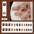 Mocha braun und khaki kurze eckige Kunstnägel Set mit Hochglanz-Finish 24 Stück - Karamell-Mokka (R889)