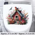 Christmas birdhouse toilet lid sticker with winter flowers and red berries decoration - Auspicious Bird Nest - Style 05