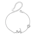 S925 sterling silver cat bracelet with stretching kitten and cute paw pendants - 925 Silver / SCB290 Cute Cat