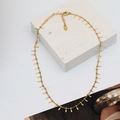 Minimalist 18K gold plated titanium necklace with hammered rectangular metal charms - Minimalist Embossed / Tassel Style
