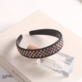 Black wide headband with champagne and black rhinestone checkerboard pattern - Checkered Navy Champagne
