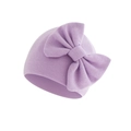 Newborn baby knot beanie in lavender purple featuring a large soft knit bow design - Light Purple (Bow Turban Hat)
