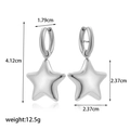 Silver stainless steel star drop earrings with dimensional measurements and weight specs - Silver Large Star Earrings (ER-1450)