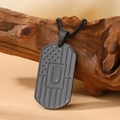 Black stainless steel dog tag necklace with US flag and letter U on a wooden post - Letter U Necklace