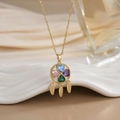 Golden dreamcatcher necklace with four heart zircons and three feather charms - Gold Four-Color Heart Gemstones