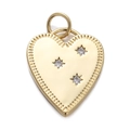 Detail of a golden heart pendant featuring star-cut zircons and engraved edge texture - CX138-5 Heart 3-Star Cut Zirconia Pendant