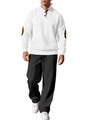 Completo uomo in maglia bianca con toppe marroni sui gomiti e pantaloni casual neri - S / Bianco + Nero