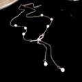 Elegant zircon pearl butterfly necklace with silver Y-shaped drop pendant design - Rhinestone Bow Pearl Tassel Necklace