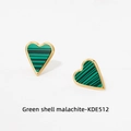 Pendientes de corazón dorados con incrustaciones de concha de malaquita verde - Pendientes de Botón de Malaquita Verde (KDE512)