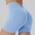 Short de yoga bleu clair sans couture à taille haute avec effet push up froncé - XS / Bas / Bleu ciel