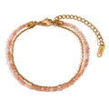 Dubbellaagse 18K vergulde roestvrijstalen armband met oranje zonnesteen kralen - Zonnesteen O-ketting Dubbellaags Enkelbandje