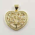 Golden heart-shaped Tree of Life pendant with shimmering micro-pave cubic zirconia crystals - Heart Tree of Life Gold Pendant