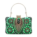 Emerald green evening clutch bag with luxury crystal rhinestones and gold ring handle - Green