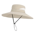 Beige wide brim outdoor sun hat with breathable mesh and adjustable chin strap - Khaki (9272-Plain)
