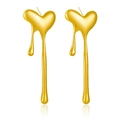 Lava heart drop earrings in polished gold stainless steel finish for a liquid metal look - Lava Drip Heart Stud