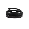 Detailed view of 3-piece black Roman numeral bangle set with cable and braided textures - Three-Piece Set / Black