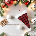 Ornement de chapeau de Noël classique à carreaux rouges et noirs avec bordure en peluche - Carreaux Rouge et Noir