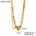 Elegant gold heart pendant necklace with thick chain and sparkling crystal accents - Spliced Heart with Rhinestones (ZX42611B0)