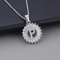 Silver letter P zircon pendant necklace featuring sparkling circular halo design - Letter P / Silver