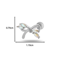 Silver bow cartilage piercing stud with colorful opal stones, measuring 0.79x1.19cm - Silver #6