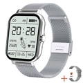 Silver Y13 smart watch with Milanese metal band and an extra grey silicone strap - Metal Band + Silicone Band Set / Silver