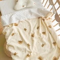 Beige baby minky blanket with bear and moon prints on cotton gauze and cozy white backing - 100*110cm / Moon Bear