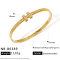 Wasserdichtes Gold-Edelstahl-H-Armband mit Zirkonia-Inlays und einer Breite von 10 mm - 18K Gold / Goldener H-förmiger Zirkon-Stil (NB-B6389)