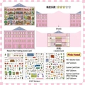 Pink Hotel themed 3D DIY sticker kit with folding background card and PET stickers - Pink Hotel (Series 20)