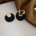 U-shaped gold-plated metal earrings featuring elegant black flocked velvet texture - Black Hoop Buckle
