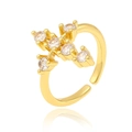 Detailed view of adjustable gold cross ring featuring micro-pave sparkling zircon stones - Adjustable Open / Cross Motif Rhinestone(J-1278)