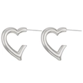 Polished silver heart-shaped hoop earrings in high-quality stainless steel metal - Minimalist 3D C-Shape Style (N-494)