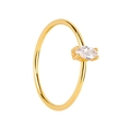 Dettaglio di una gemma taglio marquise su un anello minimalista in oro 18 carati lucido - US 6 / Bianco