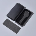 Rectangular black textured watch gift box with custom foam insert and protective padding - Black Linen Texture / 14.5x7x3cm
