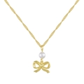 Elegante collana dorata con fiocco e pendente di perla bianca su catena a corda - Stile F Collana con Ciondolo Fiocco e Perla Oro