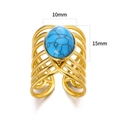 Böhmischer goldener Edelstahlring mit Türkisstein und Sonnen-Design verstellbar - Einstellbar Offen / Mehrlagig Geflochten Blau Turkoois-Stil (JZ6347G-1)