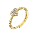 Gold heart open ring with blue rectangle stones and white cubic zirconia border - Adjustable Open / Gold Sea Blue Zirconia