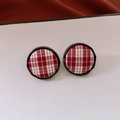 Vintage red plaid round stud earrings with black trim and a chic British winter aesthetic - 54# Red - Retro British Check Stud (Silver Earring Post)