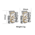 Modern two-tone irregular textured stainless steel earrings with 27mm height measurement - Melting Wax Flow Line Art Studs