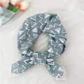 Blue cotton linen bandana with geometric patterns and delicate white lace edges - Green Zigzag Triangle