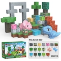 Set di 202 blocchi magnetici con modelli a tema dinosauro e cubi con texture pixelata - Set di Blocchi Magnetici Con 200 Pezzi E 2 Dinosauri Casuali